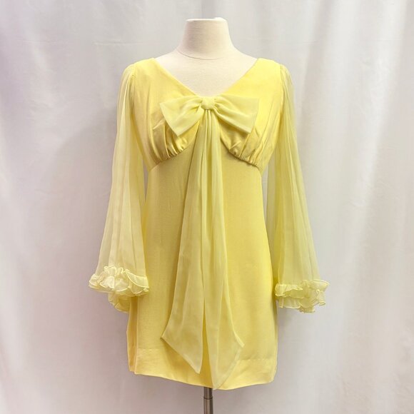 Vintage yellow Megan Draper bell sleeve mini dress - fits like a small - Picture 1 of 10